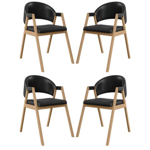 Kit 4 Cadeiras Mesa Jantar Suellen Versátil Reforçada Corino Cor:preto