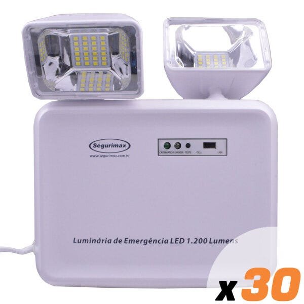 Kit 30x Luminária Emergência Segurimax Led 2 Farois 1200 Lumens