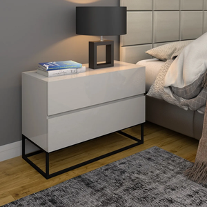 Mesa de Cabeceira Eros 60cm Base Ferro Preto Quarto Multiuso Organizadora Porta Objetos:off White