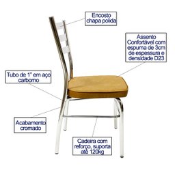 Kit 4 Cadeiras de Cozinha com Reforço Cromada Assento Grosso Cor Caramelo Poltronas do Sul 1722 - 2