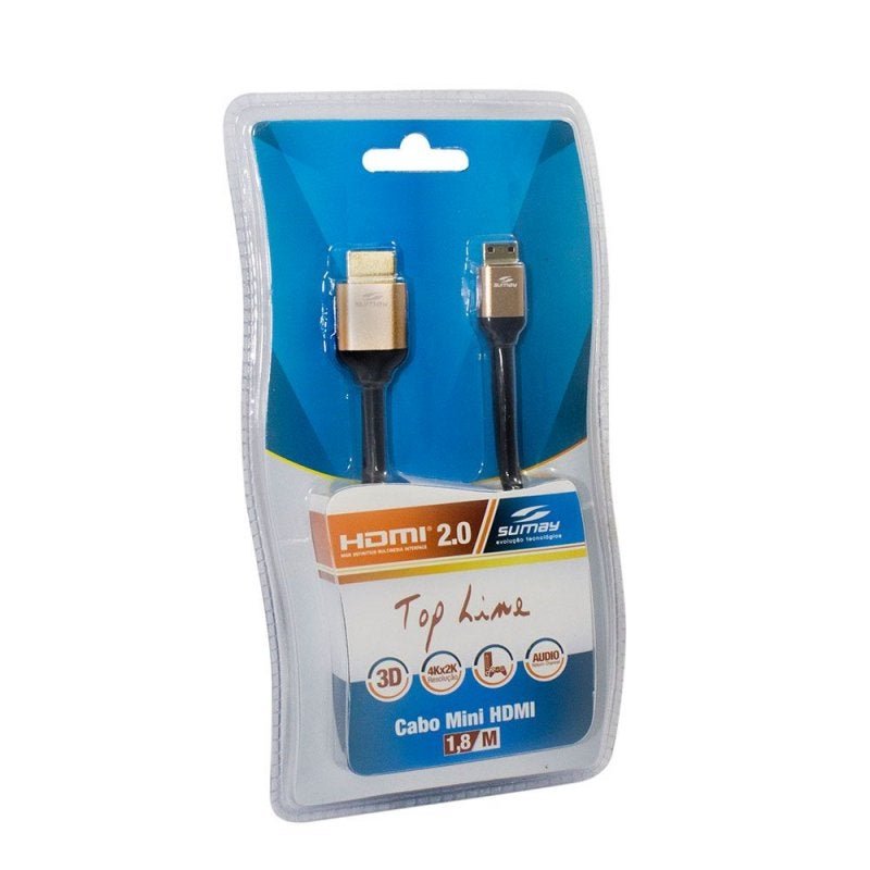 Cabo HDMI/Mini HDMI Sumay Sm-Cmn18T 2.0 1.8Mt 3D 4K - 2