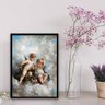Quadro Decorativo Anjinhos Querubins 33x24cm - com Vidro:madeira Branca - 2