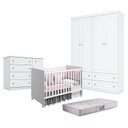 Ver imagem 1 de Quarto de Bebê Americano 4 Portas com Berço Nacional Mel Branco Acetinado – Reller - Henn e Colchão