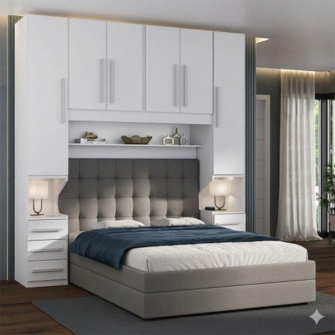 Guarda Roupa Casal 1220SK 5 Portas de Bater 6 Gavetas MDF Laqueado Branco Móveis Ilan 271,4cm
