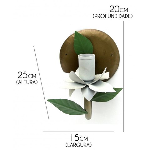 Arandela de Parede Interna Rústica de Ferro Artesanal com Flor - Branco