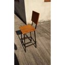 Ver imagem 4 de Banco Colonial de Metal com Encosto de Madeira para Decoração Cozinha - Laranja