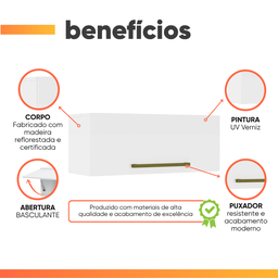 Armário Aéreo de Geladeira 1 Porta 0,80m Favorita Branco Lacca - 4