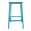 Ver imagem 3 de Banco Rustico Decorativo Banqueta de Ferro e Madeira para Bar e Cozinha - Azul Turquesa