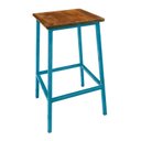 Ver imagem 1 de Banco Rustico Decorativo Banqueta de Ferro e Madeira para Bar e Cozinha - Azul Turquesa
