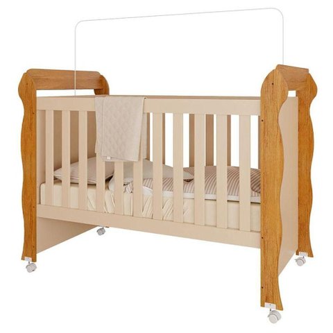 Berço Americano Mirelle e Cômoda Infantil Ariel com Porta Off White Bétula com Colchão Ortobom-