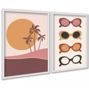 Ver imagem 1 de Kit 2 Quadros Óculos de Sol - Praia 45x34cm:moldura Branca