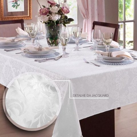 Toalha de Mesa Retangular em Jacquard 8 Lugares | Admirare - Branca