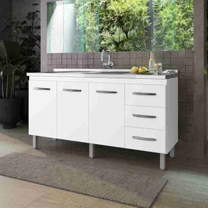 Balcão Gabinete para Pia de 160cm sem Tampo Emily - Branco