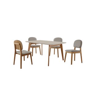 Conjunto Sala de Jantar Mesa Paris 140x90cm Tampo Retângular Vidro/mdf Off White com 4 Cadeiras Sien