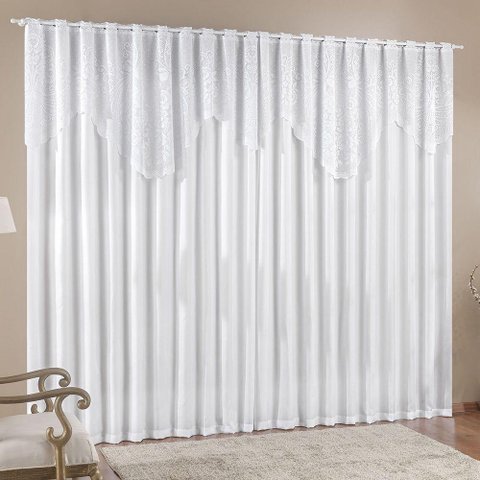 Cortina Nicole 3 Metros Branca Tecido Microfibra com Renda Floral Sala Quarto