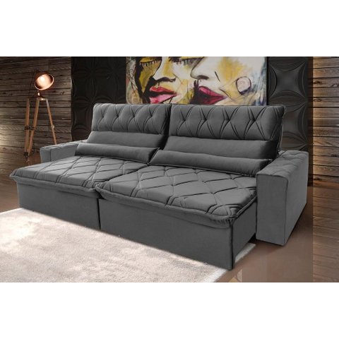 Sofá Retrátil/reclinável França 270cm Suede Velut com Molas no Assento - King House