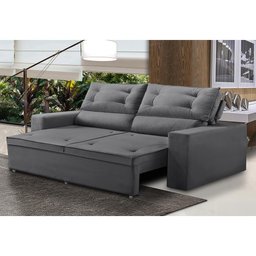 Sofá Retrátil e Reclinável 3 lugares com Molas 1,80m Lais Suede Cinza Adonai Estofados - 1