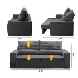 Sofá Retrátil e Reclinável 3 lugares com Molas 1,80m Lais Suede Cinza Adonai Estofados - 2