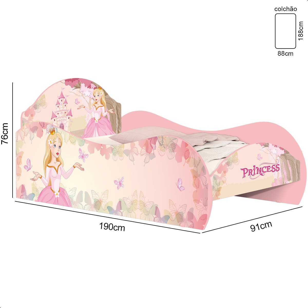 Quarto Infantil Princesa Com Cama, Cômoda, Guarda Roupa Rosa - 4