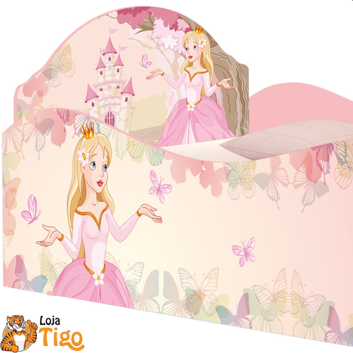 Quarto Infantil Princesa Com Cama, Cômoda, Guarda Roupa Rosa - 3