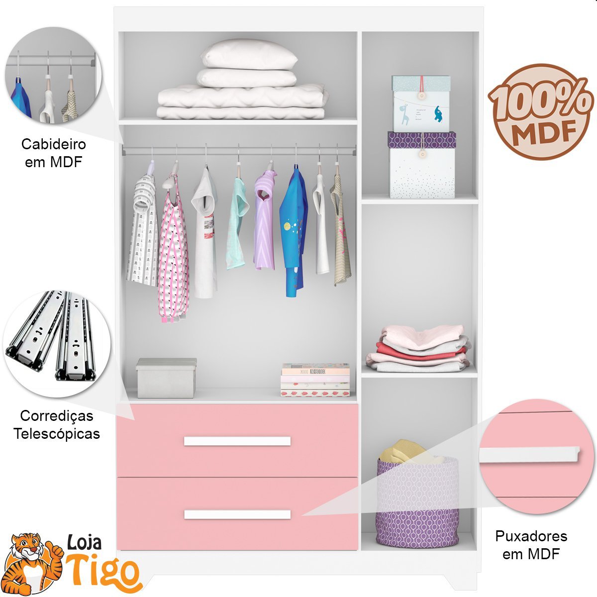 Quarto Infantil Princesa Com Cama, Cômoda, Guarda Roupa Rosa - 5