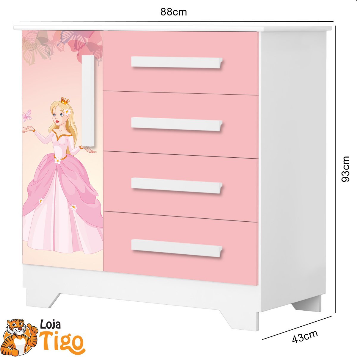 Quarto Infantil Princesa Com Cama, Cômoda, Guarda Roupa Rosa - 8