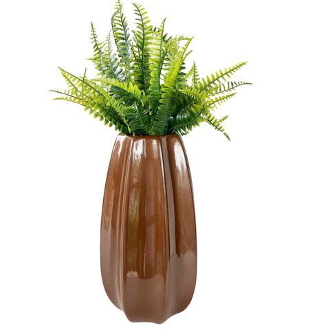 Vaso Centro de Mesa Cobre Moderno c/ Planta Artificial