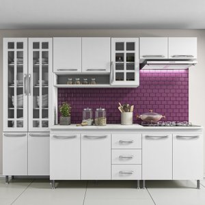 Cozinha Completa Predilleta Clara Modulada 5 Pecas 260cm 13 Portas 3 Gavetas com Tampo Branco