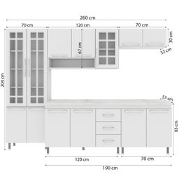 Cozinha Completa Predilleta Clara Modulada 5 Pecas 260cm 13 Portas 3 Gavetas com Tampo Branco - 4