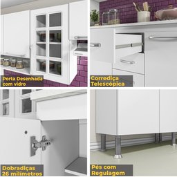 Cozinha Completa Predilleta Clara Modulada 5 Pecas 260cm 13 Portas 3 Gavetas com Tampo Branco - 5