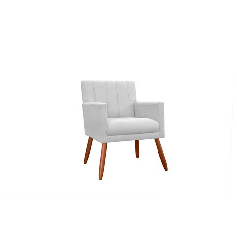 Poltrona Decorativa Cecília Couro Branco Pés Madeira Mz Decor