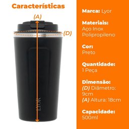 Copo Térmico com Termômetro Inox Parede Dupla Motion Preto 500mL - Lyor - 6