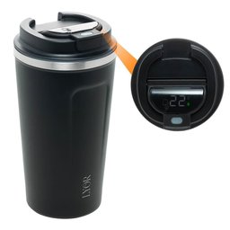 Copo Térmico com Termômetro Inox Parede Dupla Motion Preto 500mL - Lyor - 1