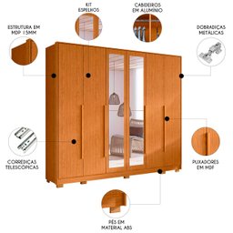 Guarda Roupa Casal 270cm com Espelho Fascine A02 Cinamomo - Mpozenato - 3