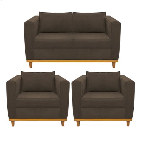 Kit Sofá 2 Lugares e 2 Poltronas Europa Suede Doce Sonho Móveis - Marrom
