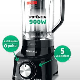 Liquidificador Turbo L-900 Fb 5 Velocidades 900w 2,7 Litros Mondial - Preto - 127 Volts - 5