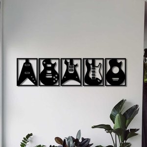 Kit 5 Quadros em MDF 6mm Vazado Guitarras