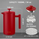 Ver imagem 3 de Secura Prensa Francesa de Aço Inoxidável 34oz com 2 Filtros Extras (vermelho)