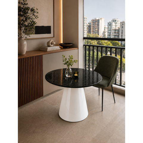 Mesa de Jantar Cone Branco - Redonda 80cm - Mármore São Gabriel