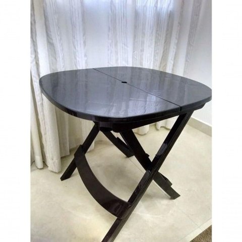 Mesa Dobrável Kit 6 Retangular Tampo em Plástico Estrutura Resistente Preto Branco