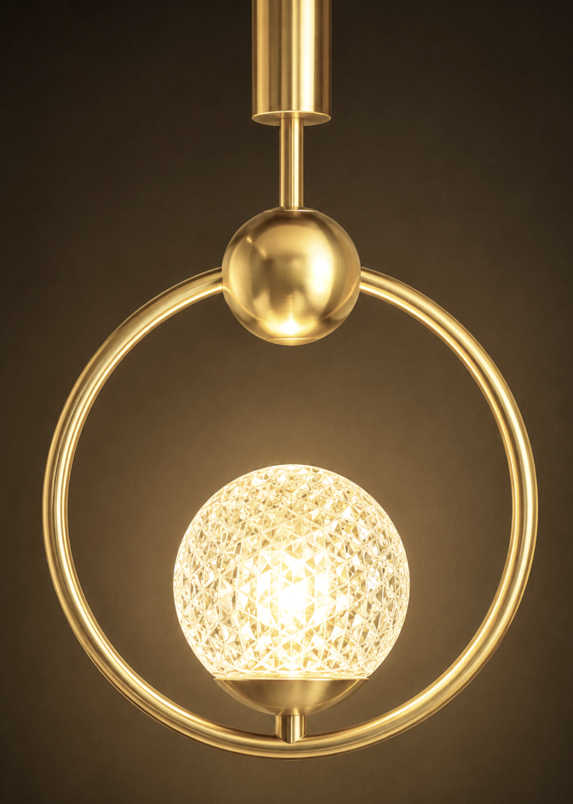 Lustre Pendente 115cm Led 7w 3 Cores Globo Acrílico Anel Luminária Teto Dourada Gimpo K-079-gold-3x1