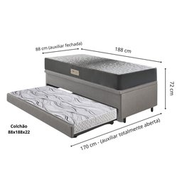 Bicama Box Baú Solteiro 88x188 Courino Linho Cinza com Colchão Dual Firm Ecoflex - 2