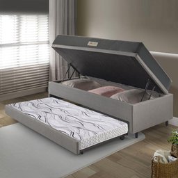 Bicama Box Baú Solteiro 88x188 Courino Linho Cinza com Colchão Dual Firm Ecoflex - 3