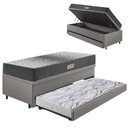 Ver imagem 1 de Bicama Box Baú Solteiro 88x188 Courino Linho Cinza com Colchão Dual Firm Ecoflex