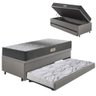 Bicama Box Baú Solteiro 88x188 Courino Linho Cinza com Colchão Dual Firm Ecoflex - 1