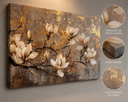 Ver imagem 3 de Quadro Decorativo Floral Magnólias Dourado em Canvas Borda Infinita 100x55