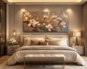 Ver imagem 1 de Quadro Decorativo Floral Magnólias Dourado em Canvas Borda Infinita 100x55