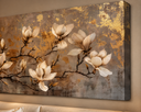 Ver imagem 2 de Quadro Decorativo Floral Magnólias Dourado em Canvas Borda Infinita 100x55