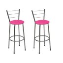 Ver imagem 1 de Kit 2 Banquetas Média Cromada Com Encosto Assento Rosa