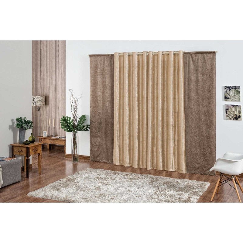 Cortina Realeza 2,00m x 1,80m - Tecido Seda Amassada Com Suede - Dourado - 2